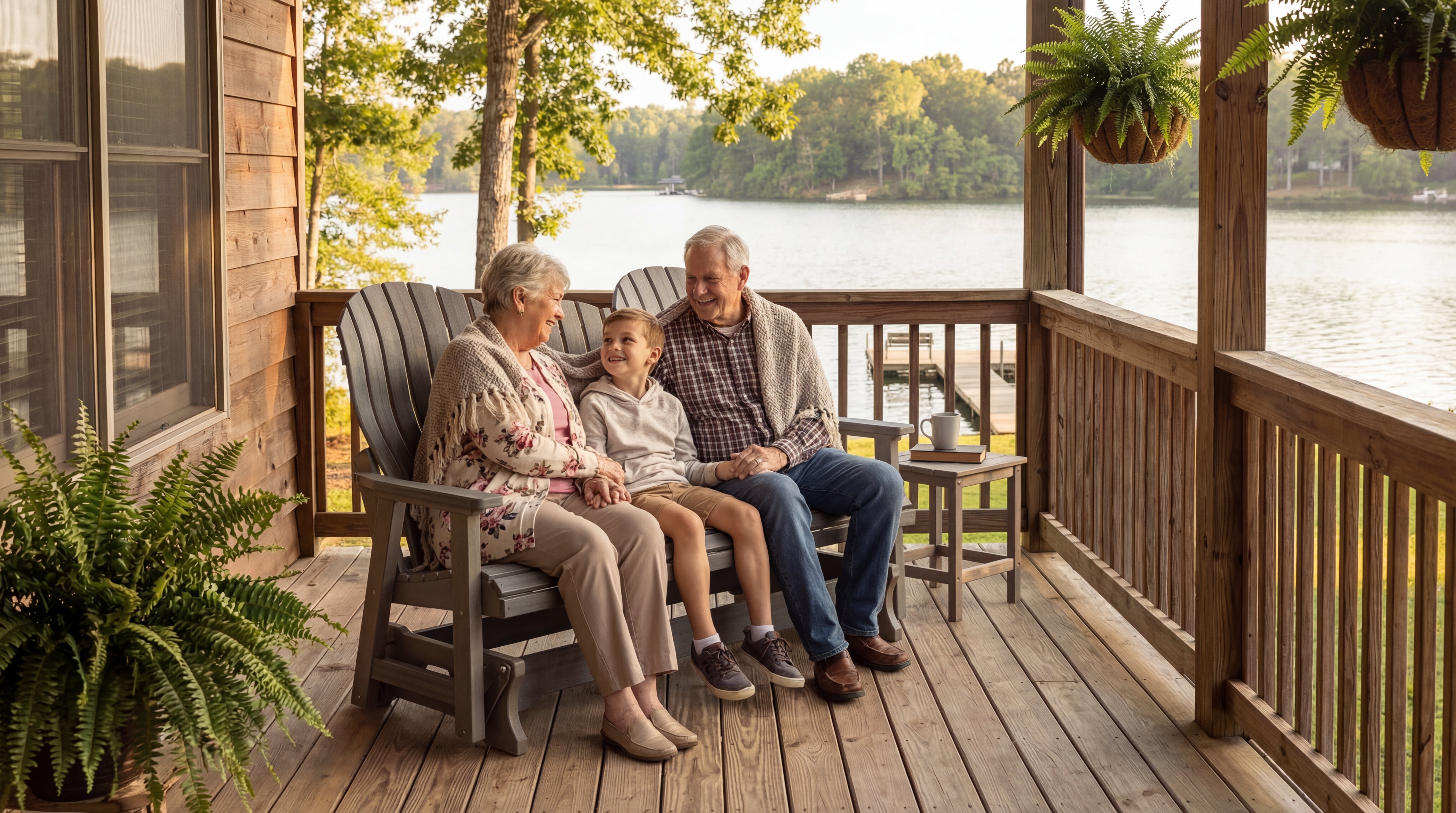 3D rendering of Berlin Gardens Contour Seat with Grandparents — Outdoor Lifestyle