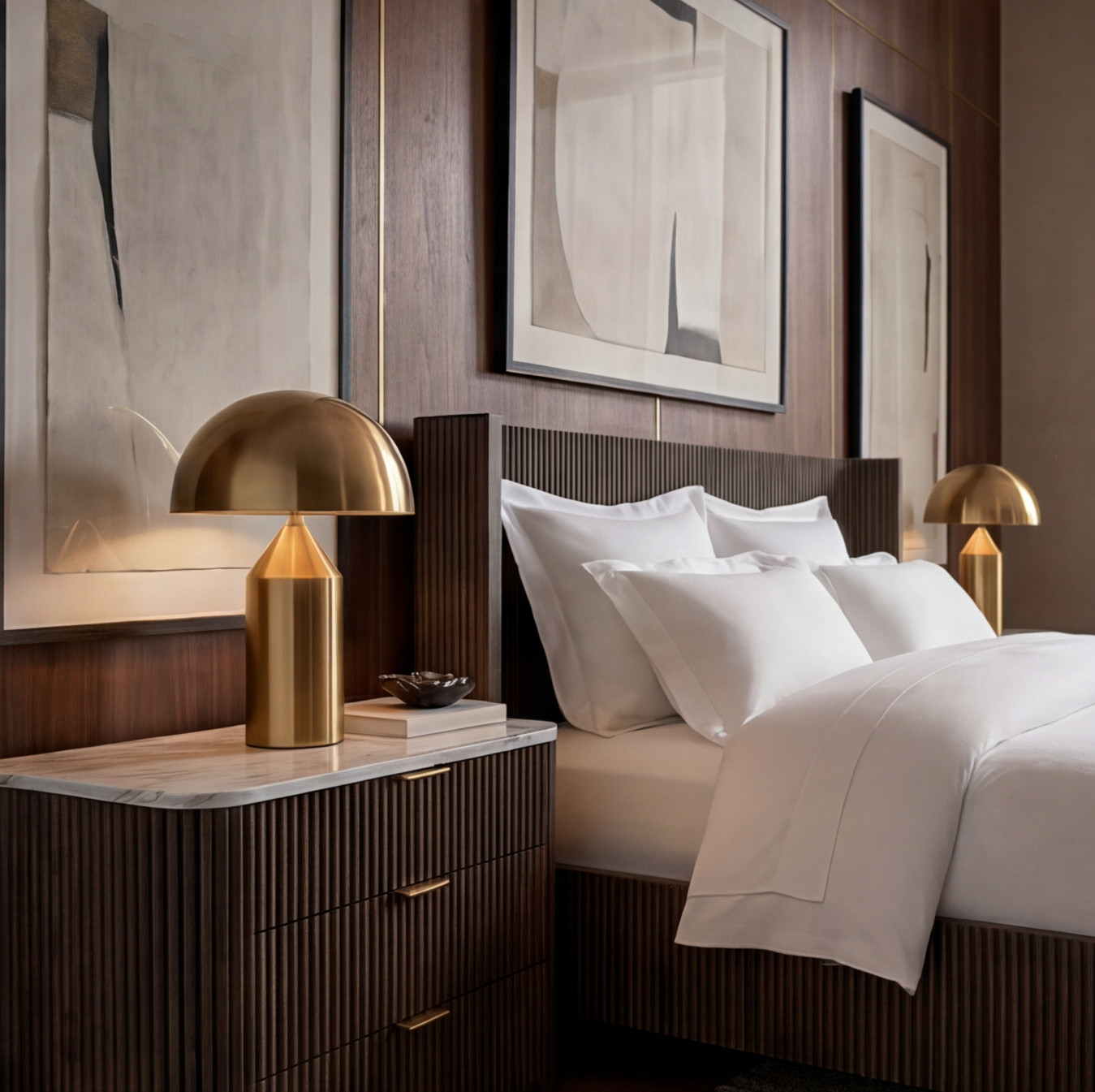 Arhaus Astor Bed, Brass & Walnut Detail