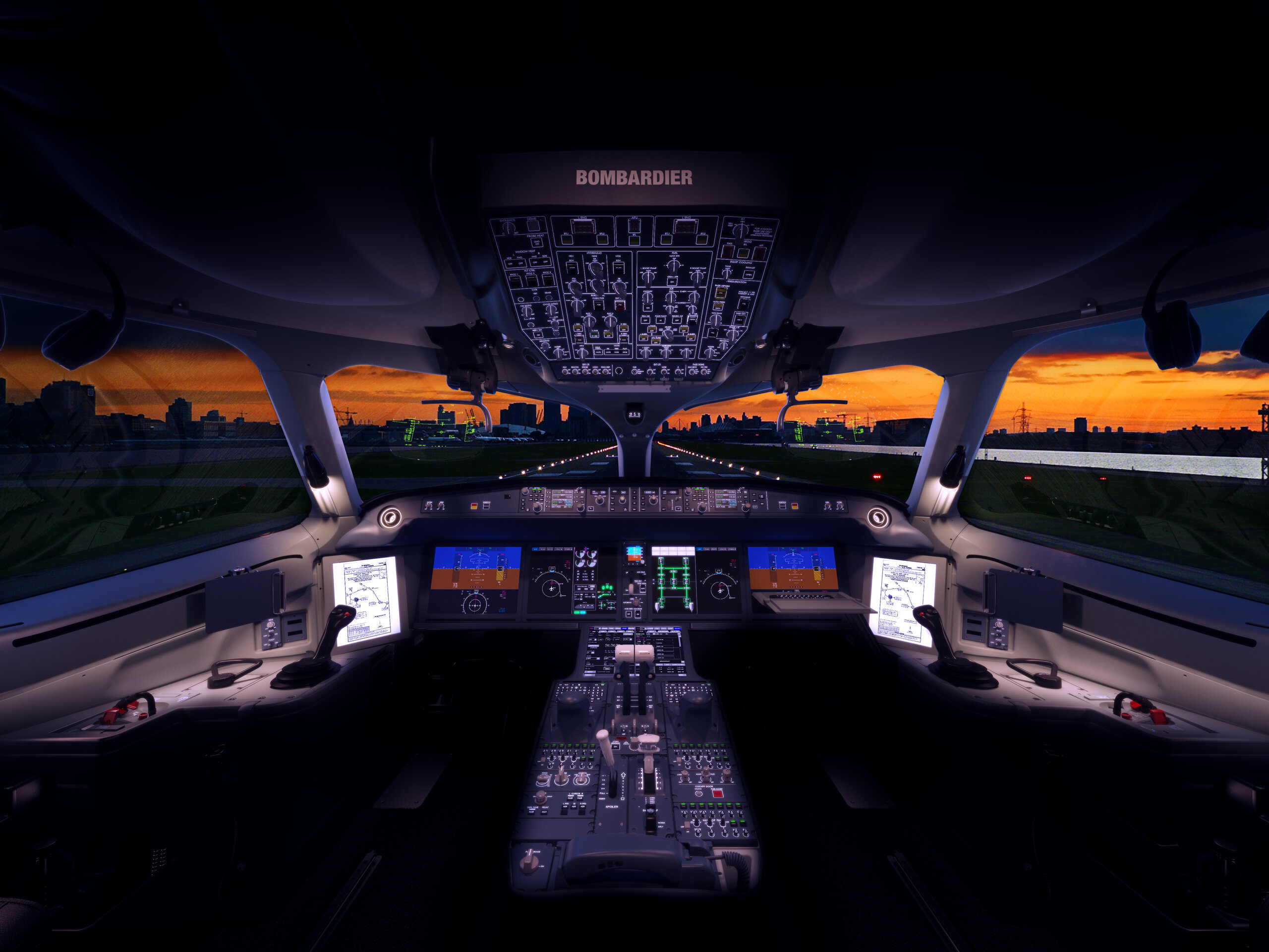 3D rendering of Bombardier Bombardier CSeries, Dusk Tarmac — Aviation