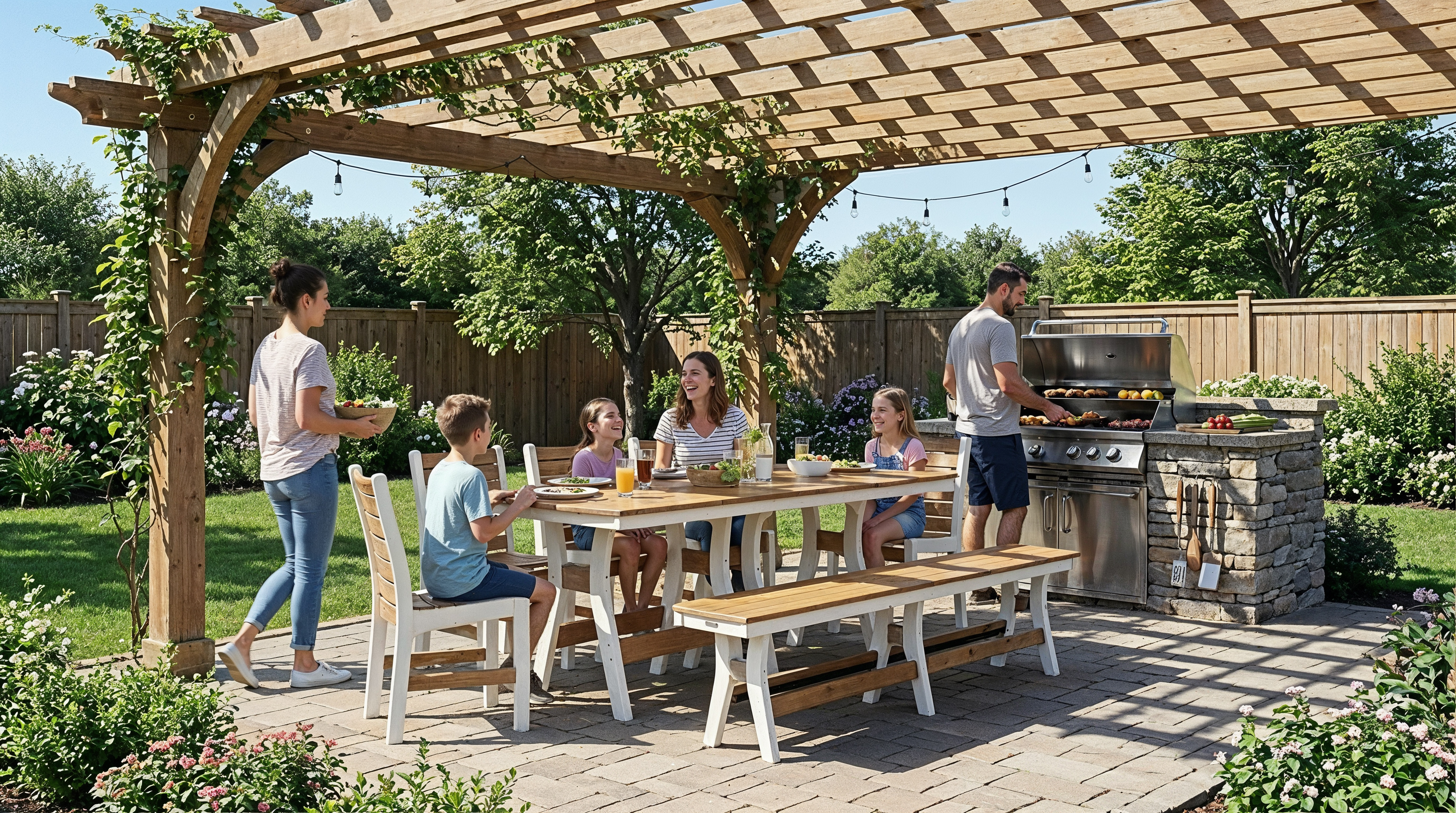 3D rendering of Berlin Gardens Bristol Dining with People — Outdoor Lifestyle