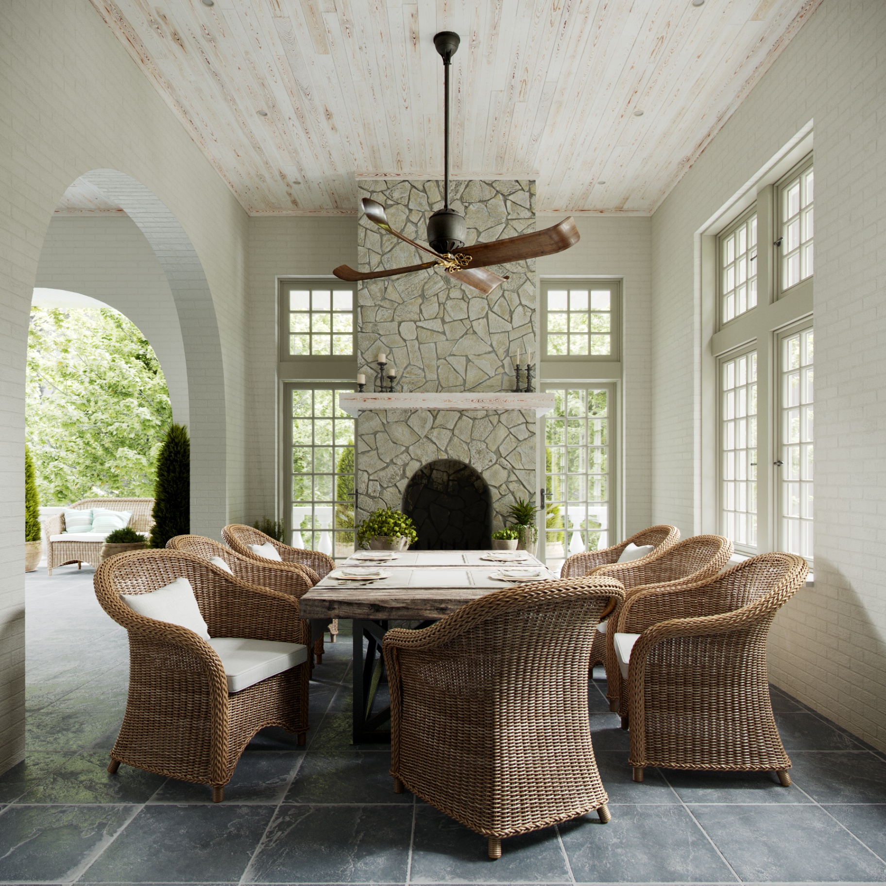 3D rendering of Visual Comfort Giarre Sunroom Fan — Sunroom
