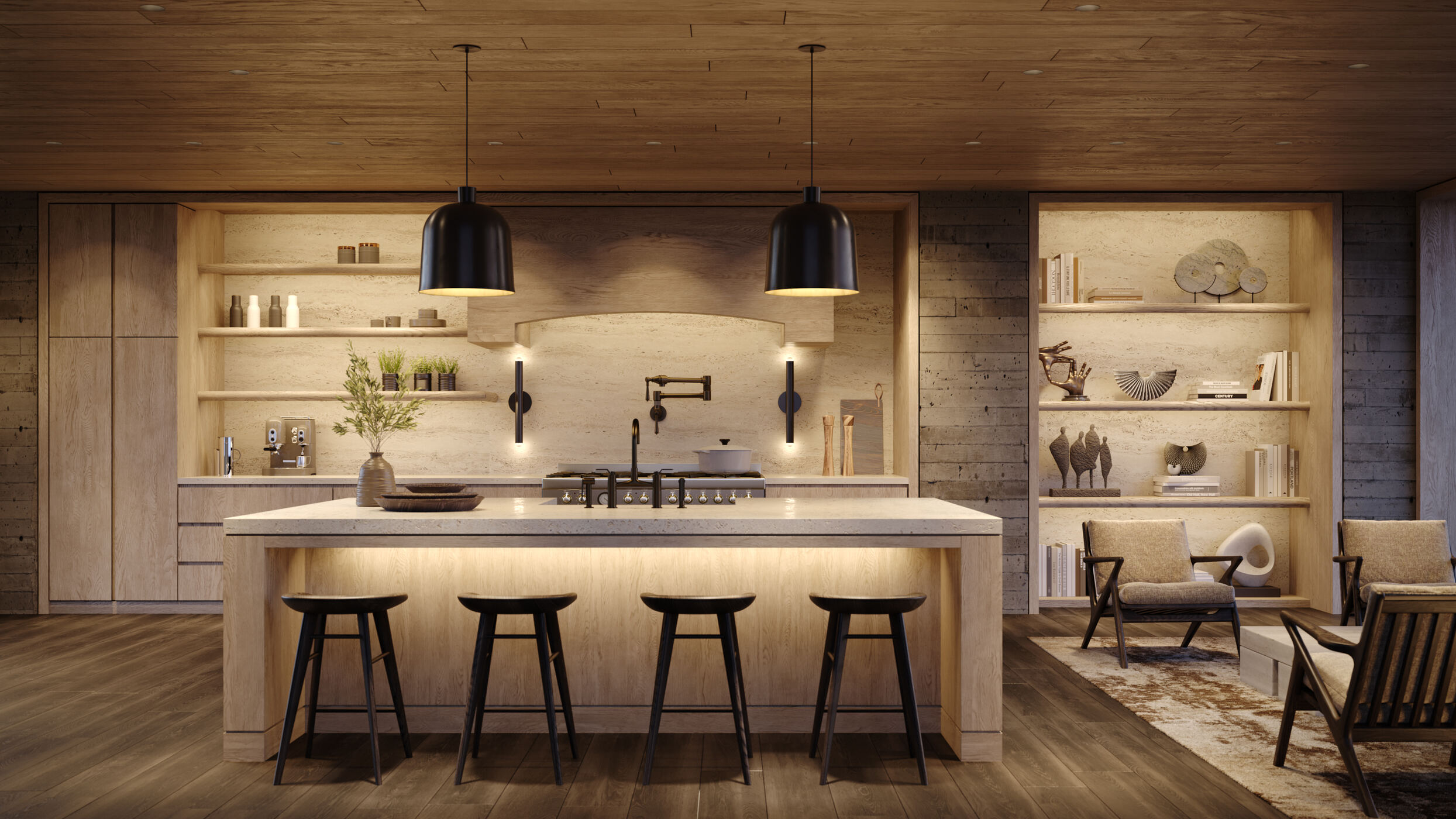 3D rendering of Visual Comfort Grazer Kitchen, Night — Kitchen