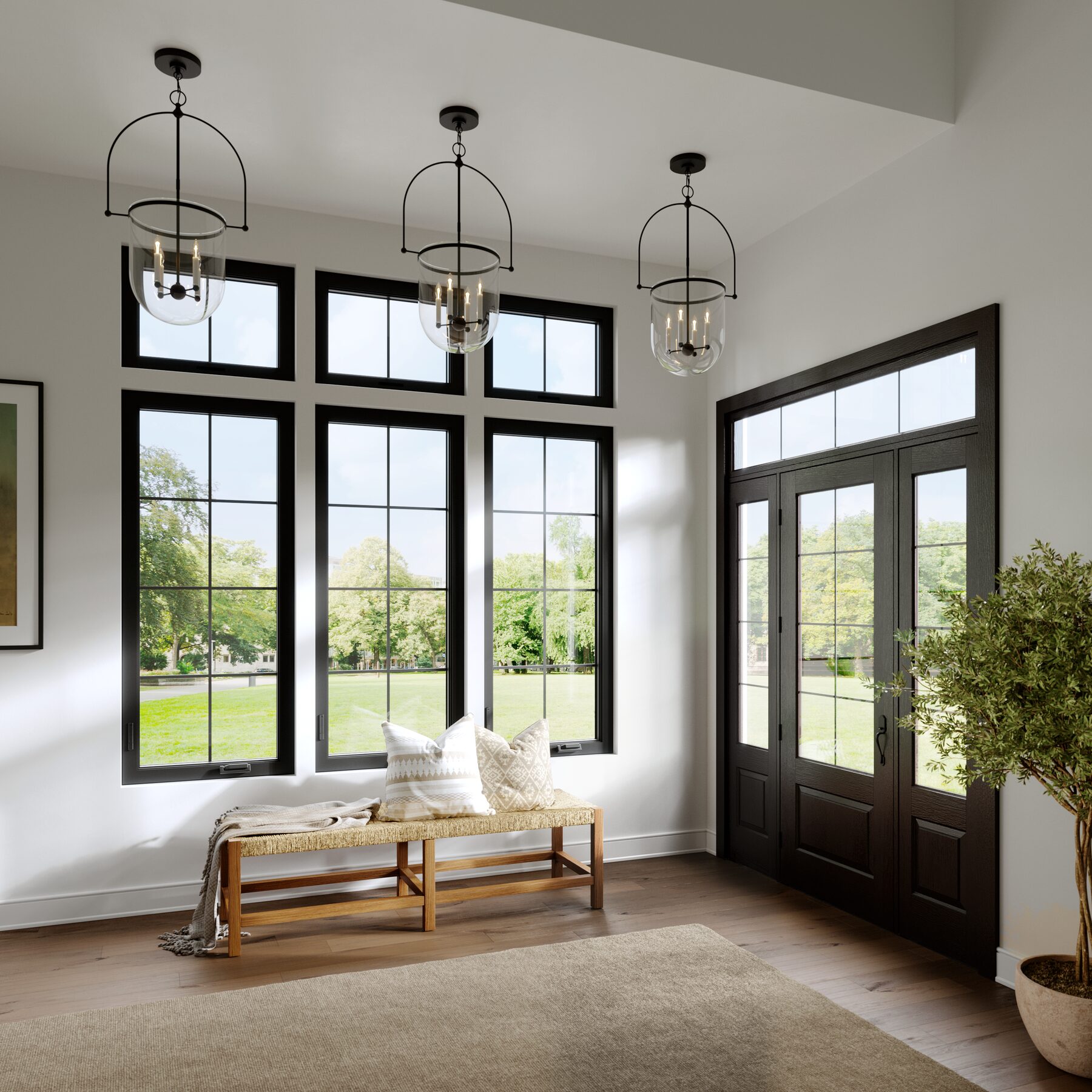 3D rendering of Jeld-Wen Jeld-Wen Entry Door & Windows, Sunlit Foyer — Architecture