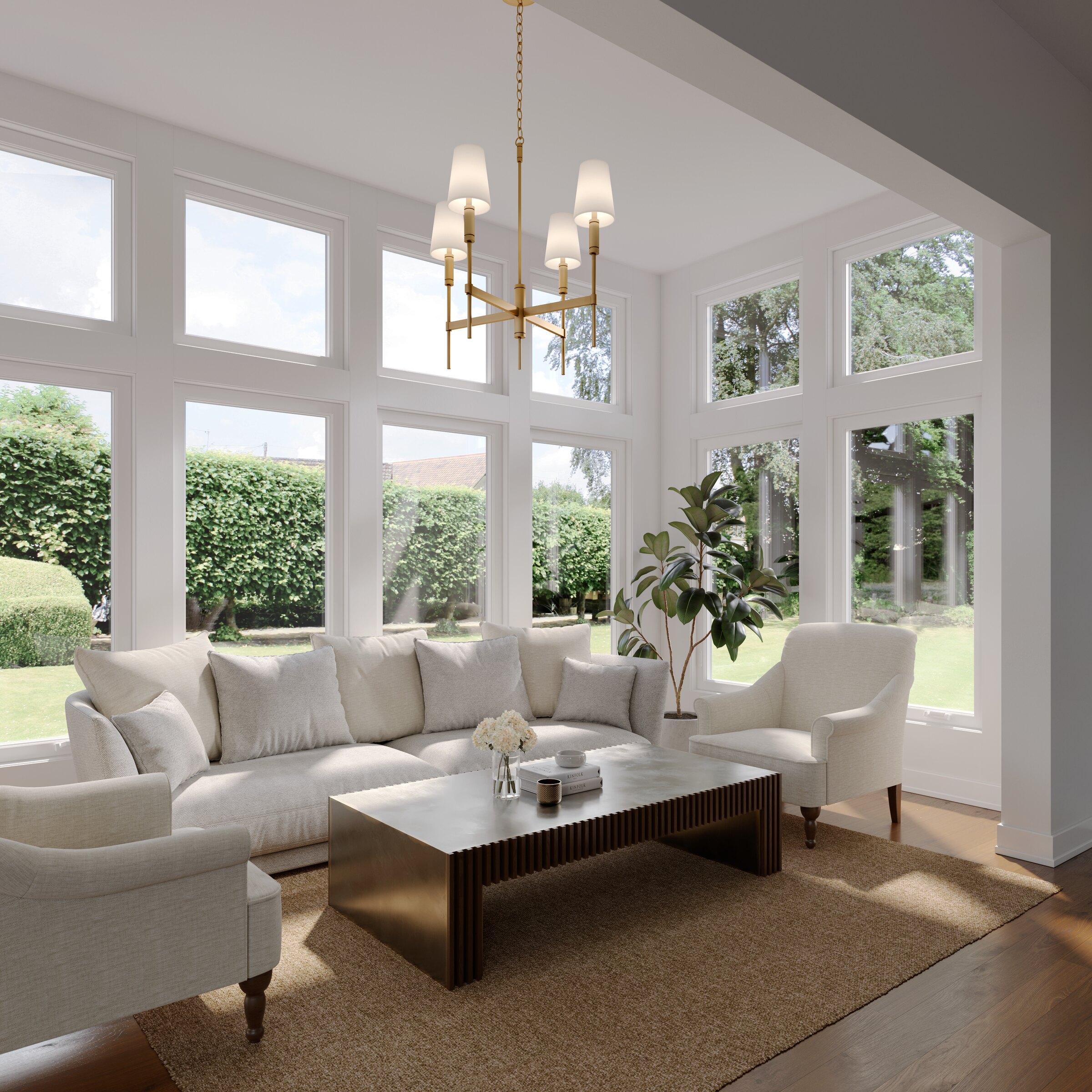 3D rendering of Jeld-Wen Jeld-Wen Casement Windows, Sunlit Living Room — Architecture