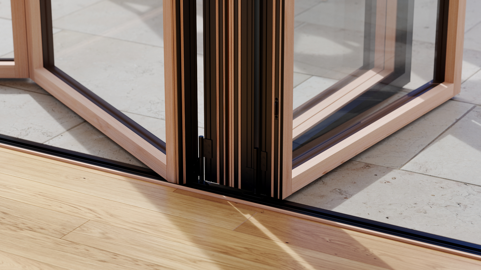 3D rendering of Jeld-Wen LaCantina Folding Door, Hinge Detail — Architecture