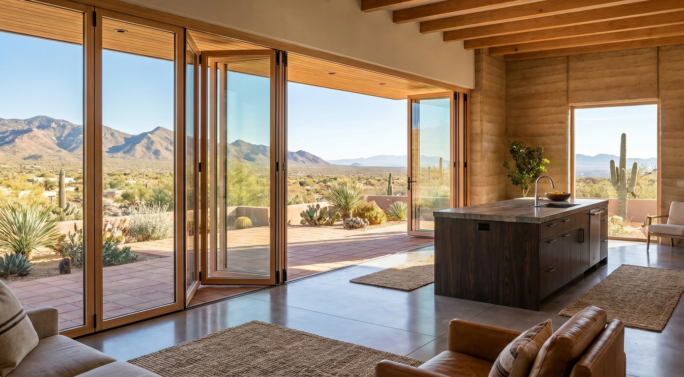 3D rendering of Jeld-Wen LaCantina Folding Door, Desert Residence — Architecture