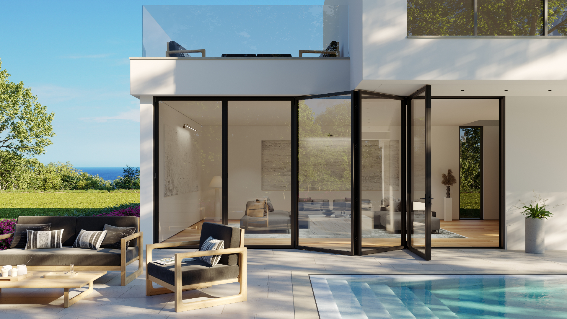 3D rendering of Jeld-Wen LaCantina Bifold Door, Exterior — Architecture