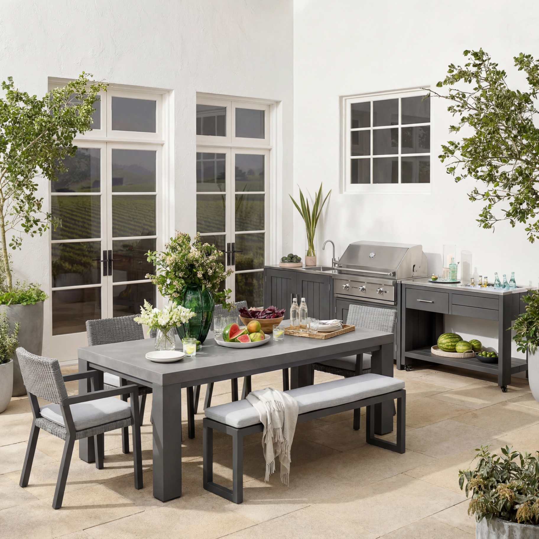 3D rendering of Williams Sonoma Larnaca Slate Gray Outdoor Kitchen — Exterior