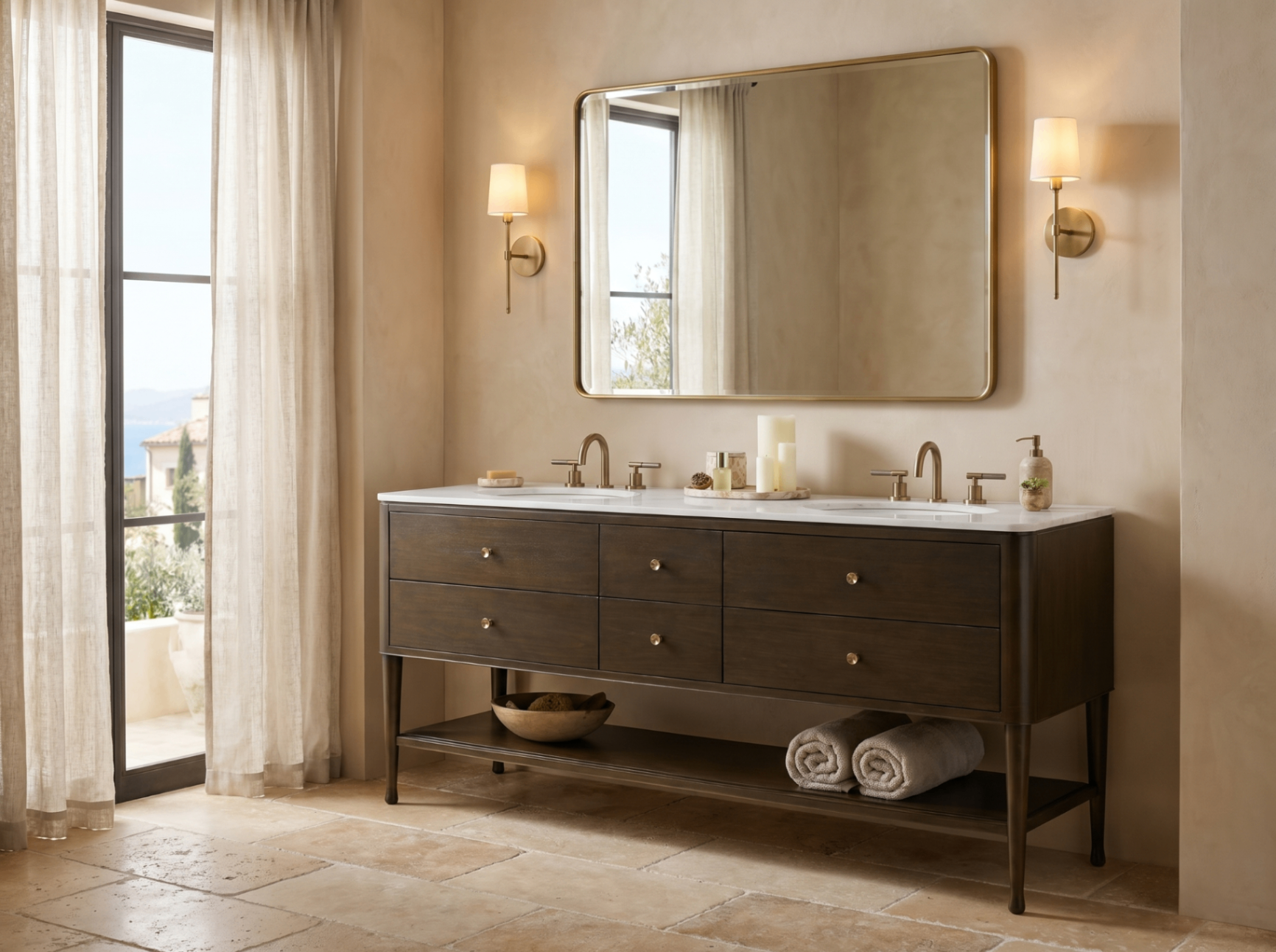 3D rendering of Arhaus Laurent Double Vanity — Bathroom