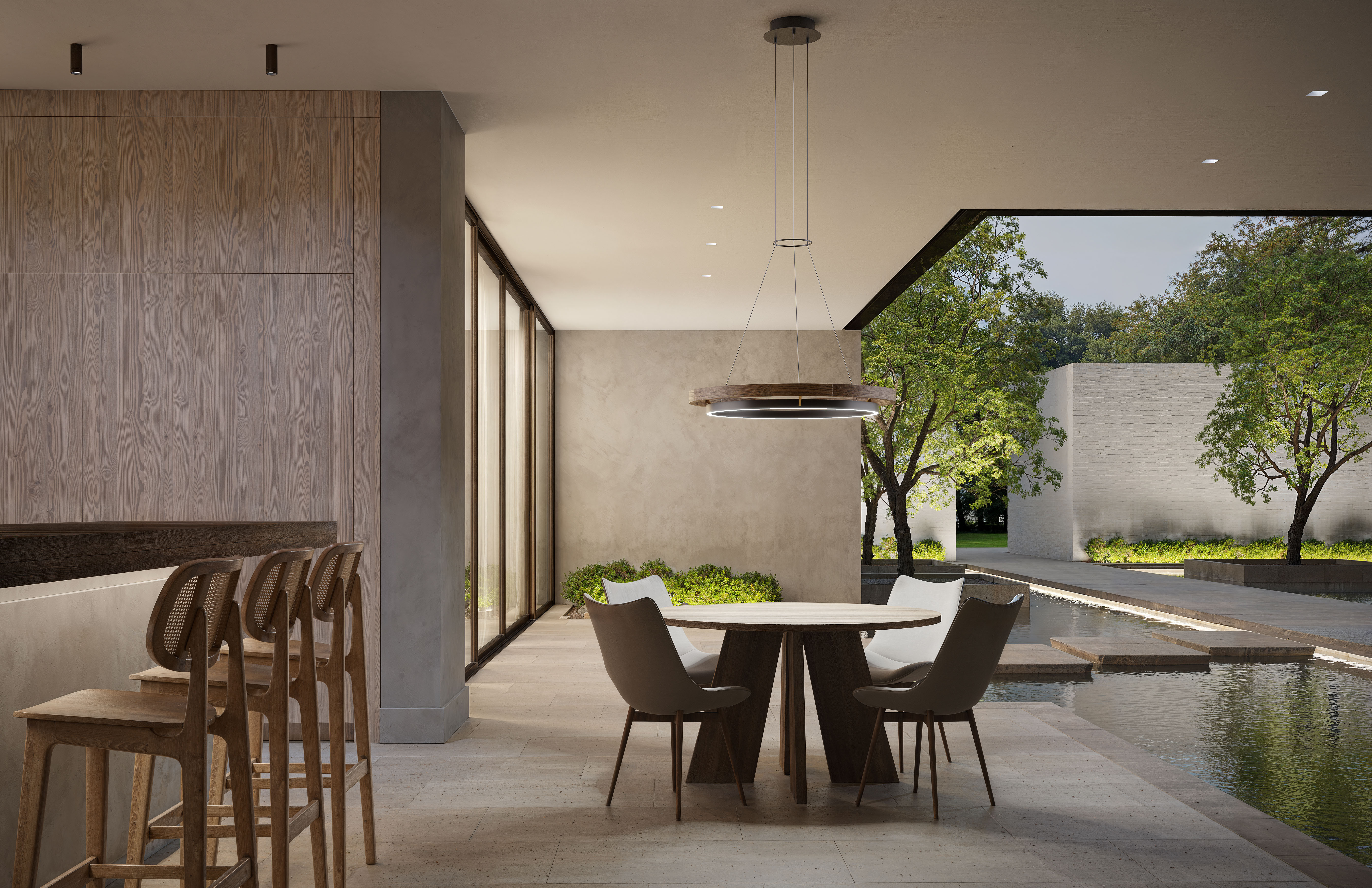 3D rendering of Visual Comfort Full scene contemporary architecture that features Visual Comforts Modern Lighting Products — Living Room