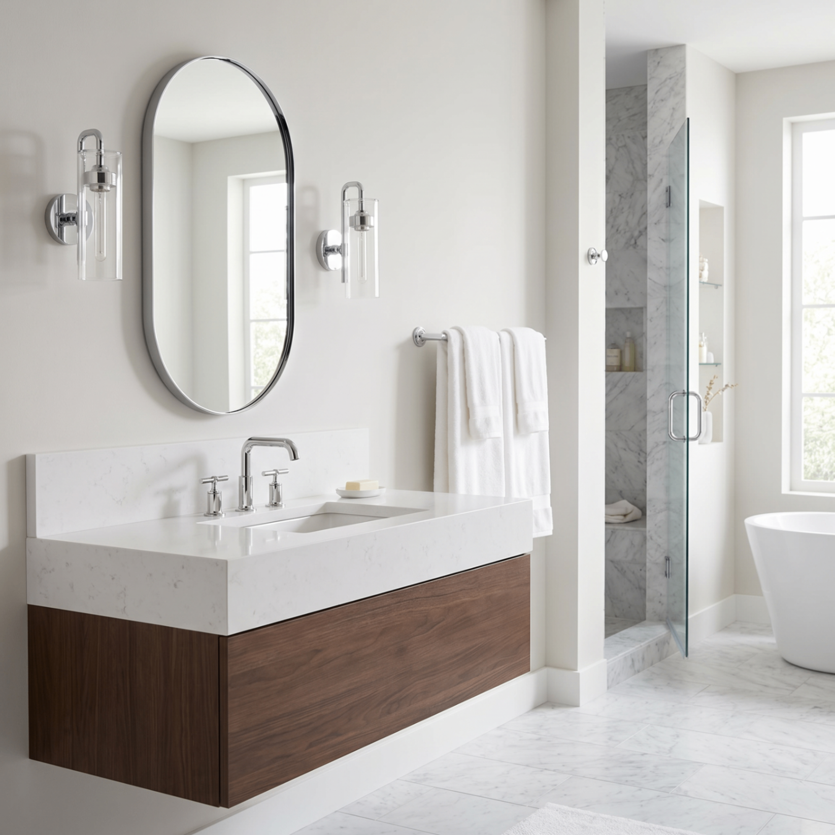 3D rendering of Kohler Purist Bath Collection, Full Scene — Bathroom