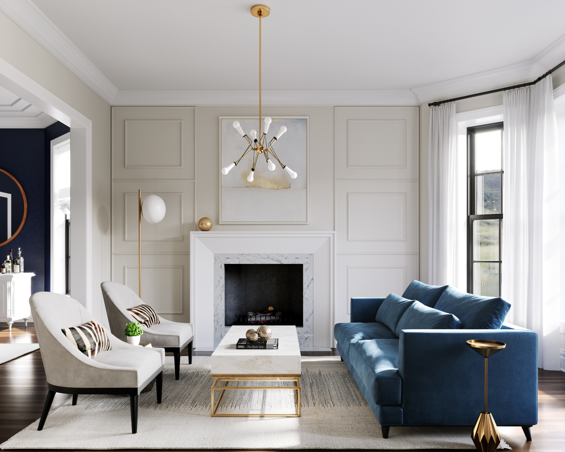 3D rendering of Visual Comfort Regalo Chandelier, Living Room — Living Room